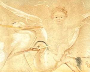 Albertine Randall Wheelan (1863-1954) | Putti and storks Mixed media on paper 9.25 x 29.5 in. (sight)