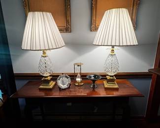Sofa Table, Crystal Pineapple Table Lamps