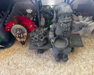 Holiday Decor, Resin Large Santa and Bench