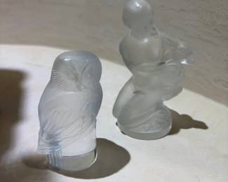 Lalique art glass Owl and Diana the Huntress