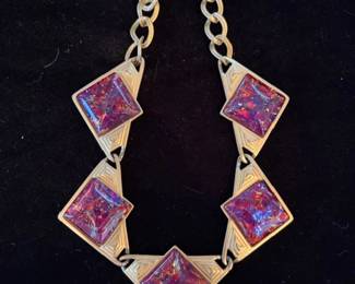 Vintage Yves Saint Laurent 'dichroic glass' gold tone necklace designed by Robert Goosens