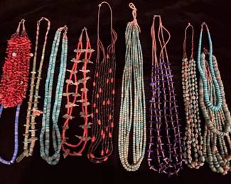Naive American turquoise, coral, lapis, necklaces