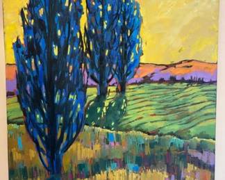 Bobbie Markeson 'Blue Poplars' oil on canvas, 30" x 24"