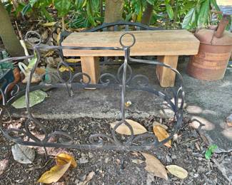 Iron Pot rack & Oak Slab Bench 