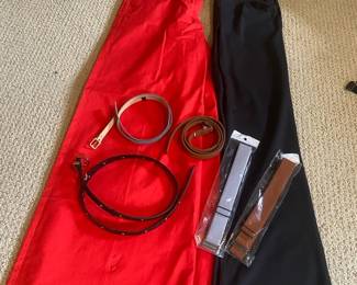 Theory Red Wide Leg Pants 8 Black Skinny Pants M Belts