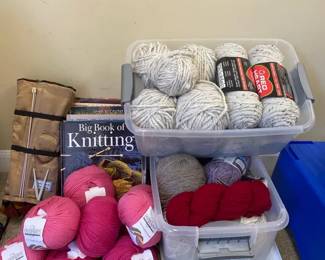 Knitting Lot With Skeins Of Yarn Needles  Various Knitting Books