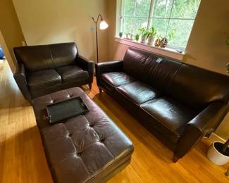 Brown Leather Sofa Loveseat Ottoman Tray