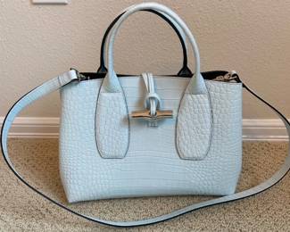 Longchamp Light Blue Faux Alligator Leather Bag