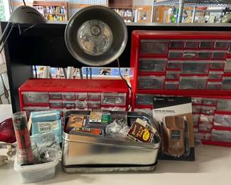 Large Assortment of Nails Screws and Building Materials with 3 Organizer Bins