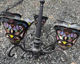 Victorian Style Five Head Hanging Chandelier Faux Stained Glass