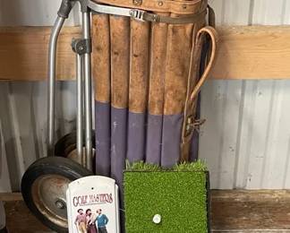 Vintage Golf Clubs Bag Cart With Putting Green  Temp Gage