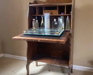 Antique Secretary Desk With Assorted EAU DE Toilette Partial Bottles