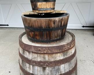 Rustic Tiered Wooden Barrel Water Fountain