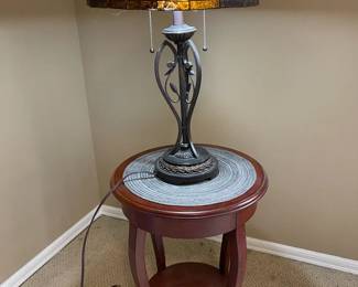 Stained Glass Decorative Lamp Wooden Side Table