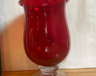 Ruby Red Hurricane Glass Vase Made In Poland
