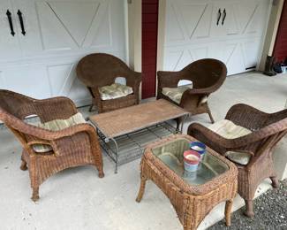 Set of 4 Rattan Patio Chairs with 2 Tables