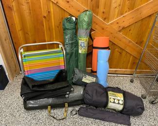 Assortment of Camping Gear Including Tent Sleeping Pads Dog Blanket and More