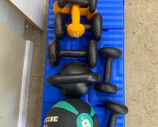 Medicine Ball Assortment Of Dumbells  Step For Exercising