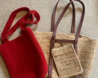 Haute Hippie Sea Grass Bag With Insert  Red Wool Shoulder Bags