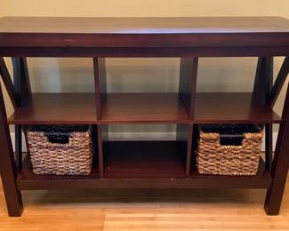 Dark Wood Side Table with Shelving Space