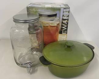 Circle Ware 2 Gallon Beverage Dispenser  Made In France Enamled Cast Iron Casserole Dish