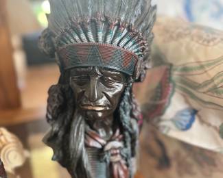 Cast Bronze decorative bust Native American chief