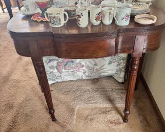 Antique Mahogany Fold Over Game Table with Serpntine Top