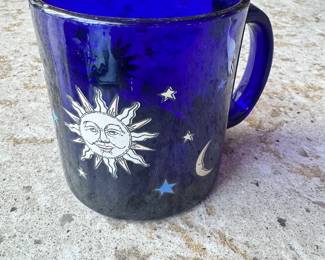 Libbey Cobalt Blue Celestial Sun, Moon, and Stars mug