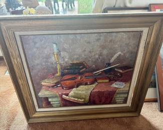 Original framed still life painting of violin