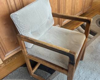 Four Mid-Century Oak Chairs with Corduroy Upholstery