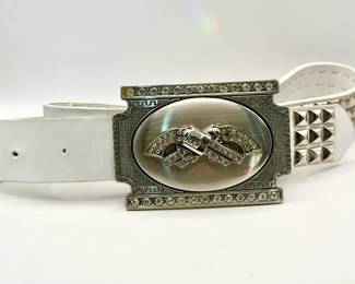 Vintage Rhinestone Belt Buckle On Studded Belt