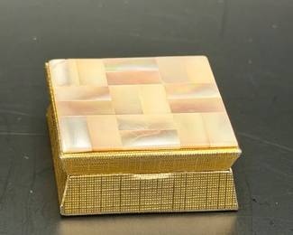 Vintage Mother of pearl Pill Box Trinket Goldtone