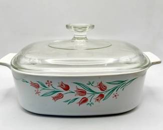 vintage 2L Corning Ware casserole dish Rosemarie Pattern W Pyrex Lid