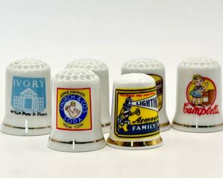 (6) Advertising Porcelain Thimbles
