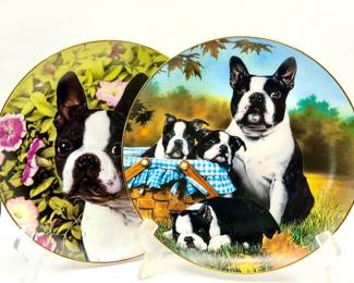 (2) Danbury Mint Boston Terriers By Dan Hatala Plates No chips or cracks “Family fun” and “Petunia Pup”