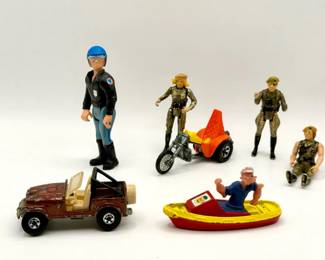 1981 Eagle Force die-cast metal action figures & More Vintage Toys 1972 Hot Wheels Rrrumblers "3 Squealer" trike-missing handlebars 1974 Fisher-Price Adventure People Highway Trooper action figure Corgi Juniors "Popeye's Tugboat" (model #67) 1981 Hot Wheels Jeep CJ-7 die-cast toy vehicle (3) Mego Corp 1981 Eagle Force die-cast metal action figure