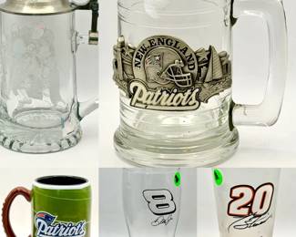 (5) Sports Cups-NFL Football, Patriots, NASCAR