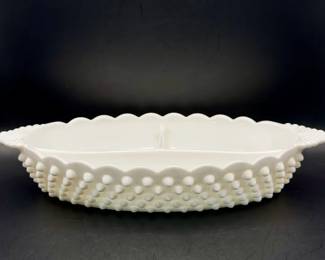 Fenton Hobnail White Milk Glass Divided Relish Dish Vintage