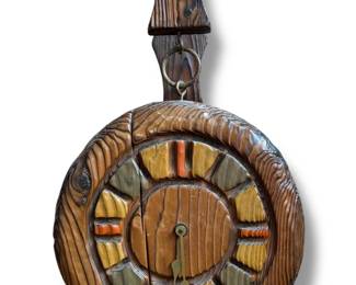Mid Century WITCO Tiki Carved Wood Clock Sculpture