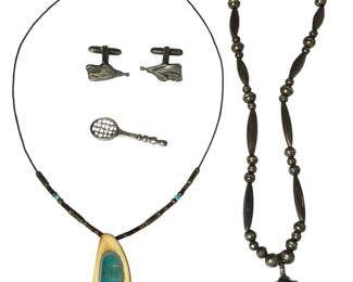 Collection of Sterling Silver, Turquoise & Bone Mens Jewelry