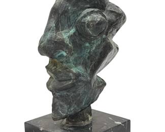 Petite Abstract Bronze & Marble Face Sculpture