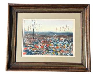 Signed Mid Century Gouache Landscape
