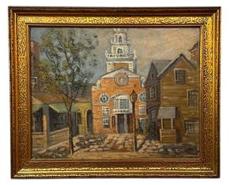 ERNEST FREDERICKS (1877-1957 Danish/American) City Square Oil Painting 
