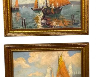 Two GLENN SWEDLUN (American, 1902-1987) Sailboat Oil Paintings