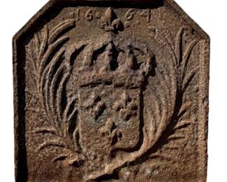 Antique French Cast Iron Arms of France Fireback Backsplash