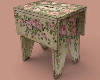 Hand Painted Rose Flower Garden Stool