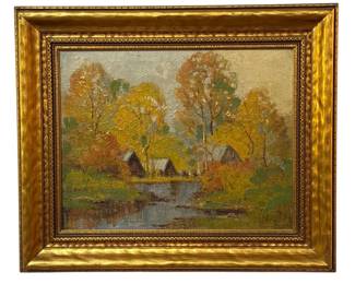 Mid Century Oil on Canvas Landscape Painting
