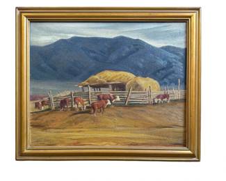 Pastoral Cow Landscape Painting, ILA MCAFEE (American 1897-1995) 