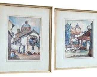 Two FIDEL FIGUEROA Taxco, Mexico Watercolor Paintings