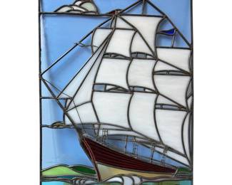 Mid Century Tall Ship Stained Glass Window